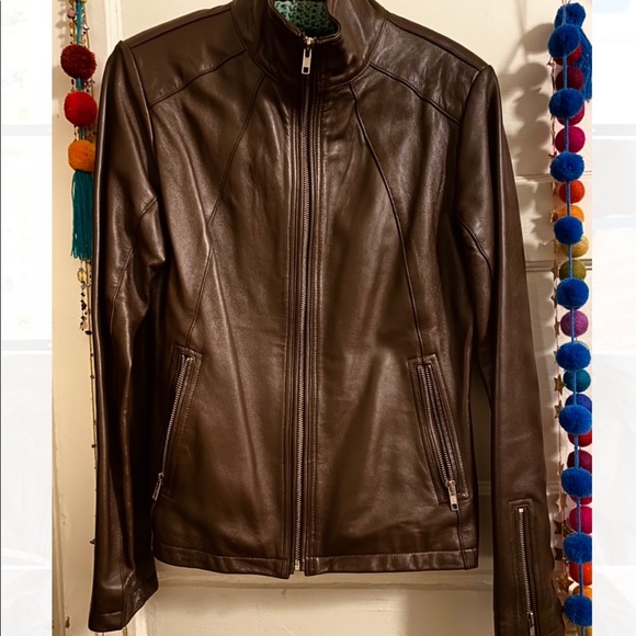 Dark brown zip leather jacket size sm - Picture 2 of 8